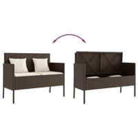 Tuinbank met kussens poly rattan bruin - thumbnail