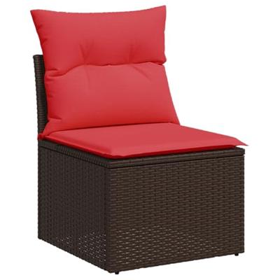 Tuinstoel zonder armleuning met kussens poly rattan bruin