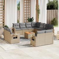 12-delige Loungeset met kussens poly rattan gemengd beige - thumbnail