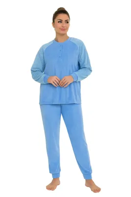 Lunatex badstof dames pyjama - Classic Winter - Warme pyjama - XL - Blauw - XL