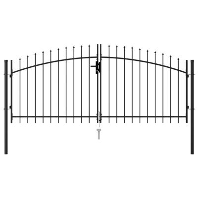 Poort met puntige bovenkant dubbel 3x1,25 m staal zwart Poort met puntige bovenkant dubbel 3x1,25 m staal zwart