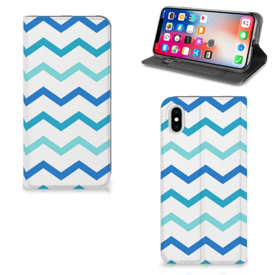 Apple iPhone Xs Max | Hoesje met Magneet | Zigzag Blauw