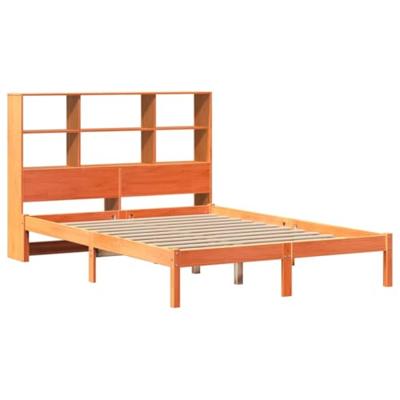 Bed met boekenkast zonder matras grenenhout wasbruin 160x200 cm