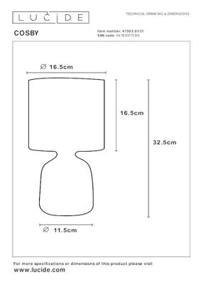 Lucide COSBY - Tafellamp - Ø 16,5 cm - 1xE14 - Wit