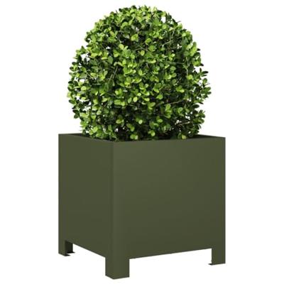 Plantenbakken 2 st 30x30x30 cm staal olijfgroen Plantenbakken 2 st 30x30x30 cm staal olijfgroen