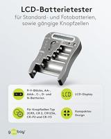 Goobay 78325 Batterijtester voor alle batterijen en accu's, batterijtester voor AAA/AA/C / 9V / D/N & 1,5 V knoopcel, batterijtestapparaat, lcd-display, grijs - thumbnail