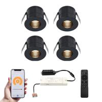 Set van 4 Betty Smart LED Mini Inbouwspots - Veranda spots - 12V 3W 140lm - Dimbaar - Wifi & Bluetooth - 2700K - IP44 waterdicht - Zwart - thumbnail