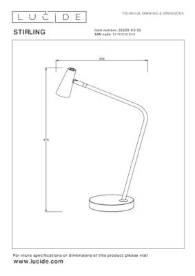 Lucide STIRLING - Oplaadbare Bureaulamp - Accu/Batterij - LED 3 StepDim - 1x3W 2700K - Zwart