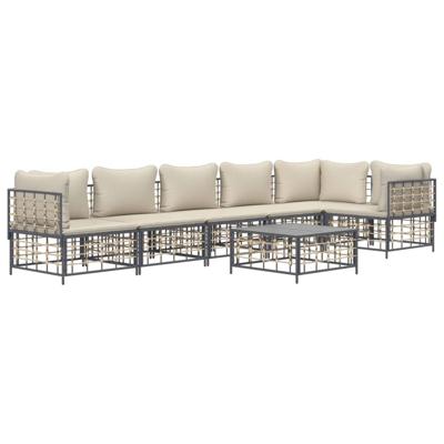 7-delige Loungeset met kussens poly rattan antracietkleurig