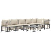 7-delige Loungeset met kussens poly rattan antracietkleurig - thumbnail