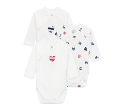 Set van 3 gekruiste body's van katoen voor baby's met gestreepte hartjes en lange mouwen PETIT BATEAU wit Set van 3 gekruiste body's van katoen voor baby's met gestreepte hartjes en lange mouwen PETIT BATEAU wit