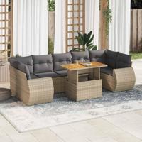 8-delige Loungeset met kussens poly rattan beige - thumbnail