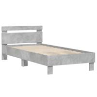 Bedframe met hoofdbord bewerkt hout betongrijs 75x190 cm - thumbnail