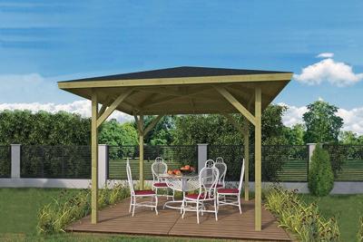 Prieel Econoom 340x340 cm- Puntdak- Geïmpregneerd vurenhout- Tuindeco