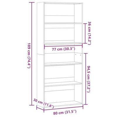 Boekenkast 80x30x189 cm bewerkt hout oud houtkleurig