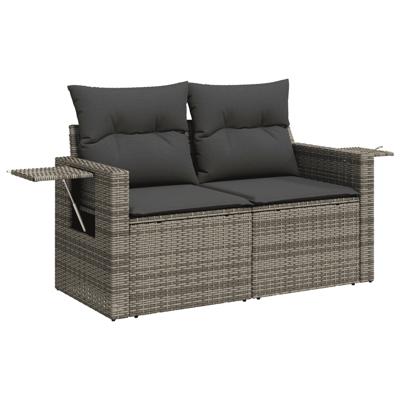 5-delige Loungeset met kussens poly rattan grijs - thumbnail