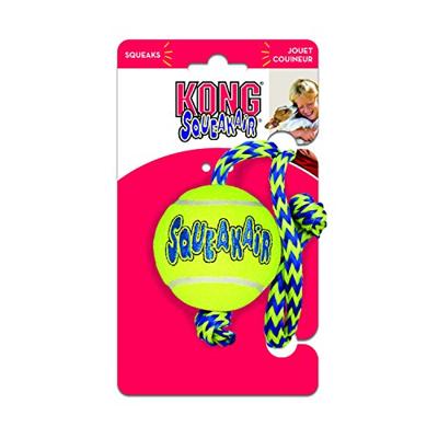 KONG SQUEAKAIR BAL MET TOUW GEEL / BLAUW 52X6,5X6,5 CM