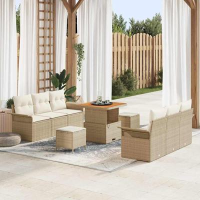 Tuinbankenset met kussen 9 pcs Beige poly rattan