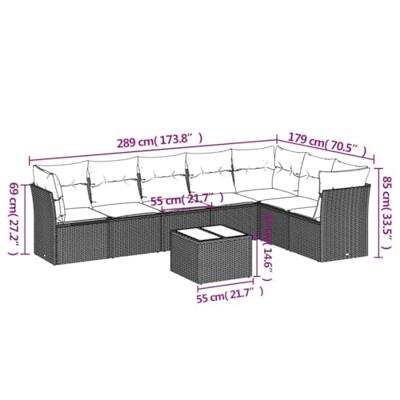 8-delige Loungeset met kussens poly rattan zwart