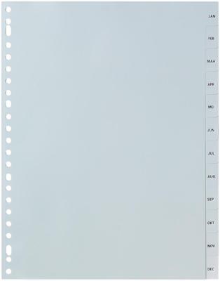 Pergamy tabbladen, ft A4, 23-gaatsperforatie, grijze PP, januari-december