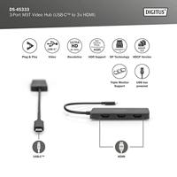 Digitus DS-45333 HDMI / USB-C Adapter [1x USB-C - 3x HDMI-bus] Zwart Zonder laadbus, 4K UHD - thumbnail
