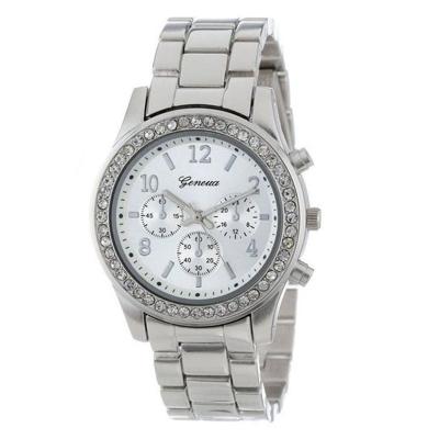 Vrouwen legering Diamond roestvrijstalen riem horloge (zilver met diamant)