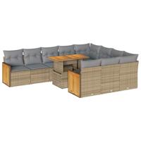 11-delige Tuinset met kussens poly rattan acacia beige - thumbnail