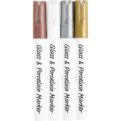 Creativ Company Glas- & porseleinstiften dekkend bruin/goud/zilver/wit, 4st.