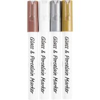 Creativ Company Glas- & porseleinstiften, lijndikte 1-2 mm, semi-dekkend, bruin, goud, zilver, wit, 4 stuk/ 1 doos - thumbnail