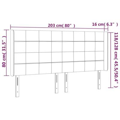 Hoofdbord met randen 203x16x118/128 cm fluweel lichtgrijs
