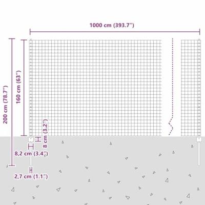 VidaXL Hek met paal grijs 1,6 x 10 m staal en pvc
