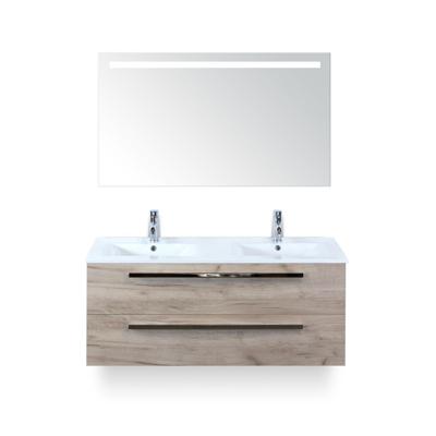 Seville Badmeubelset 120 cm - 2 laden Craft Oak - Wastafel Enjoy Dubbel - met Sence Spiegel