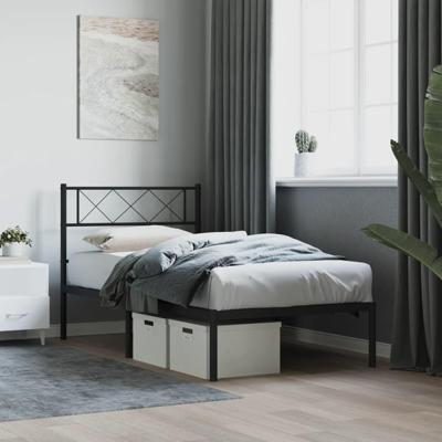 Bedframe met hoofdbord metaal zwart 90x190 cm Bedframe met hoofdbord metaal zwart 90x190 cm