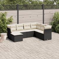 7-delige Loungeset met kussens poly rattan zwart - thumbnail