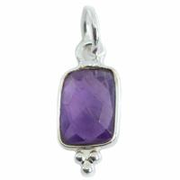Edelsteen Hanger Amethist Rechthoek- Zilver - 8 mm - thumbnail