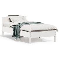 Bedframe met hoofdbord massief grenenhout wit 75x190 cm - thumbnail