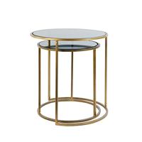Light & Living Bijzettafel 'Duarte' Set van 2 stuks, glas smoke-goud - thumbnail