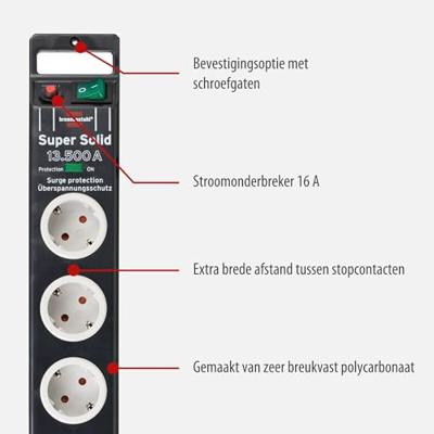 Brennenstuhl Super-Solid overspanningsbeveiliging 13.500 A 5-voudig zwart 2,5 m H05VV-F 3G1,5 - 1153380315 Brennenstuhl Super-Solid overspanningsbeveiliging 13.500 A 5-voudig zwart 2,5 m H05VV-F 3G1,5 - 1153380315