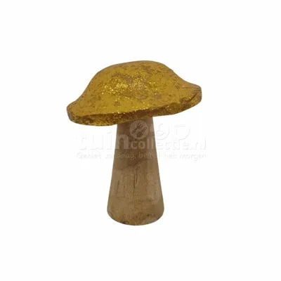 PTMD Decoratie Paddenstoel Hout Goud 14cm PTMD Decoratie Paddenstoel Hout Goud 14cm