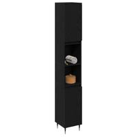 Badkamerkast Zwart Eiken 30 x 30 x 190 cm Bewerkt hout - thumbnail