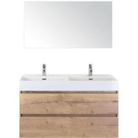 Maxx XL Badmeubelset 120 cm - Natuur Eiken - Wastafel Kube Dubbel 2 Kraangaten met Spiegel - thumbnail