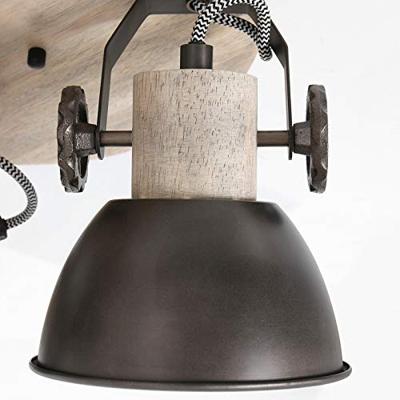 Steinhauer Industriële plafondlamp Gearwood 3-lichts antraciet met hout 3063A