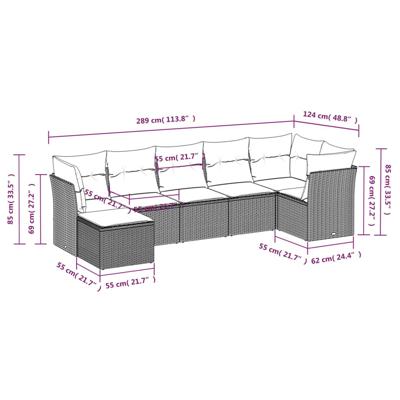 8-delige Loungeset met kussens poly rattan zwart - thumbnail