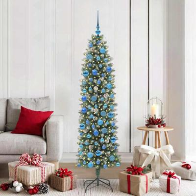 VidaXL Kunstmatige slanke kerstboom met 300 led groen en wit 180 cm