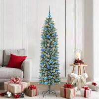 VidaXL Kunstmatige slanke kerstboom met 300 led groen en wit 180 cm - thumbnail