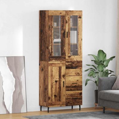 Hoge kast met lade 2 pcs Oud Hout Geengineerd Hout en Glas