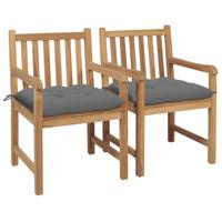 Tuinstoelen 2 st met grijze kussens massief teakhout - thumbnail