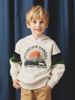 Sweater met capuchon met geplaatste print gemêleerd wit - thumbnail