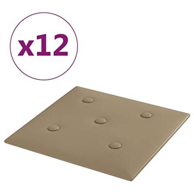 Wandpanelen 12 st 1,08 m 30x30 cm kunstleer cappuccinokleurig - thumbnail