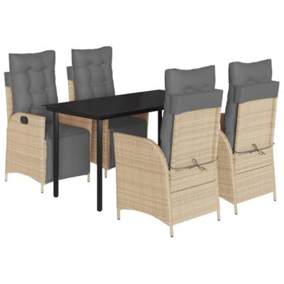5-delige Tuinset met kussens poly rattan gemengd beige